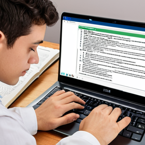 **A student diligently studying for the CFP exam online at home, surrounded by textbooks, notes, and a laptop displaying a course module. The scene emphasizes concentration and self-paced learning.**