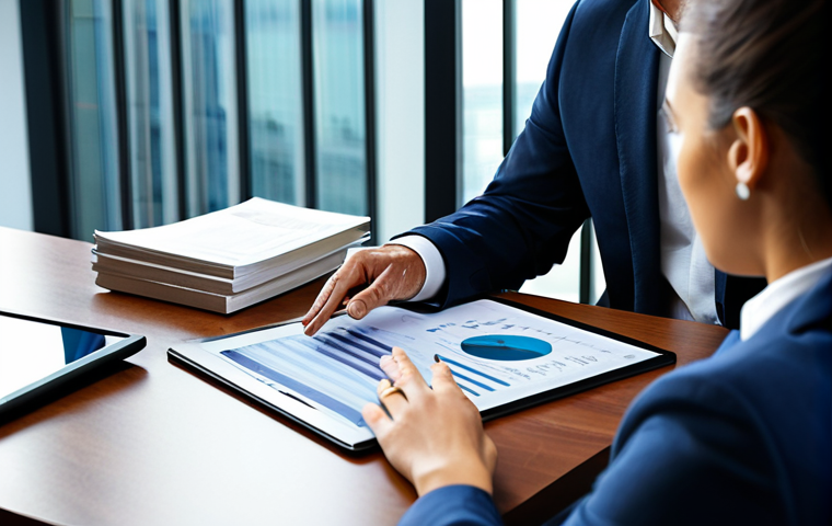 **Prompt:** A professional Certified Financial Planner (CFP®) advisor, an individual in a modest business suit and appropriate attire, seated at a modern, polished desk in a sunlit, contemporary financial office. The advisor is in a natural pose, making eye contact and clearly explaining a financial concept to a client (their back is to the viewer, indicating a client-focused interaction). Subtle financial charts and a digital tablet are visible on the desk. The atmosphere is one of trust and expertise. perfect anatomy, correct proportions, well-formed hands, proper finger count, safe for work, appropriate content, fully clothed, professional, high-resolution, professional photography, natural body proportions, crisp detail.