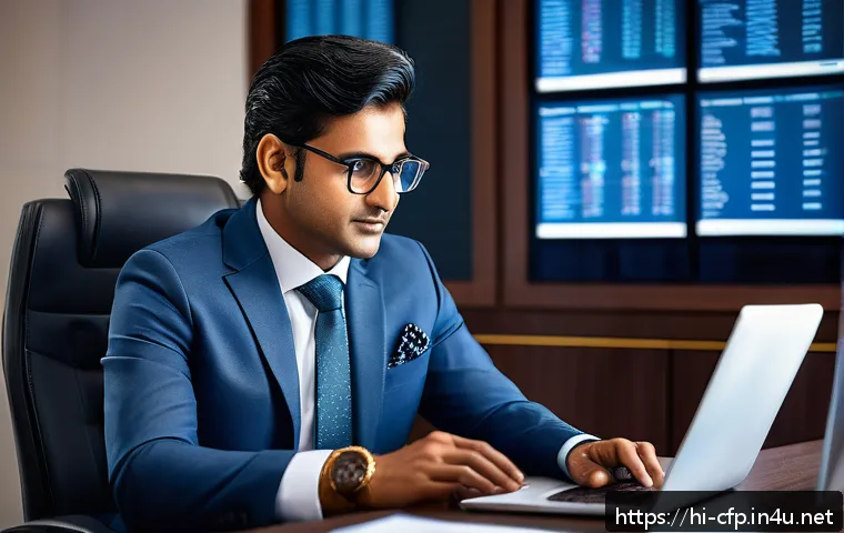CFP 자격 유지 조건 - A professional Indian financial advisor sitting confidently in a modern office environment, surround...